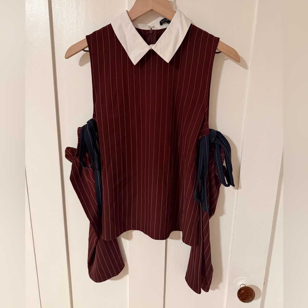 After Market Striped Cold Shoulder Top with Contrast Collar NWOT